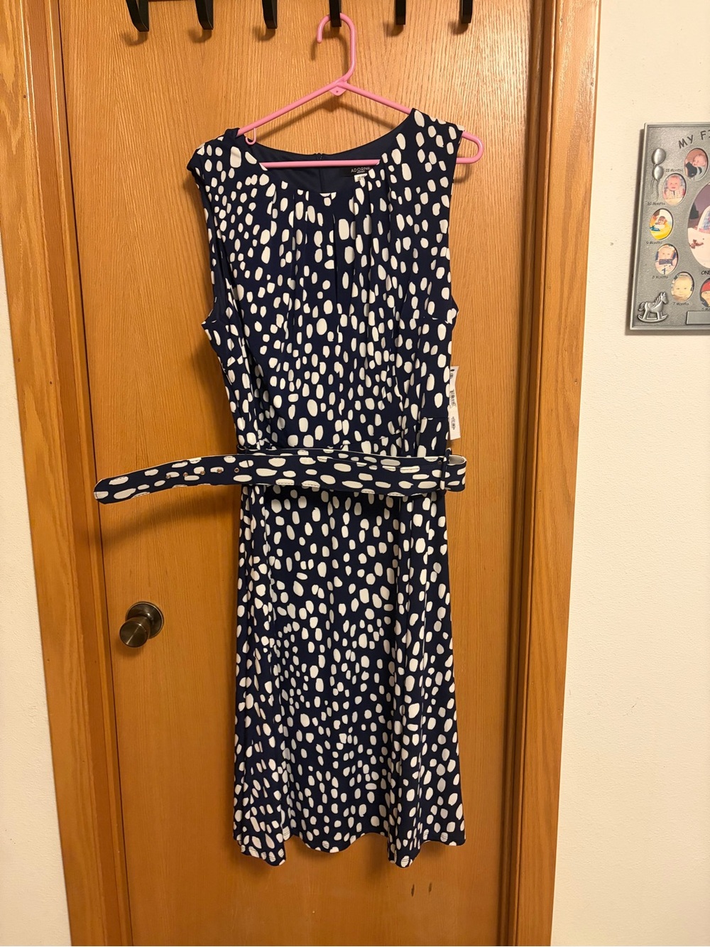Adorne Navy and White Sleeveless Belted Dress-NWT